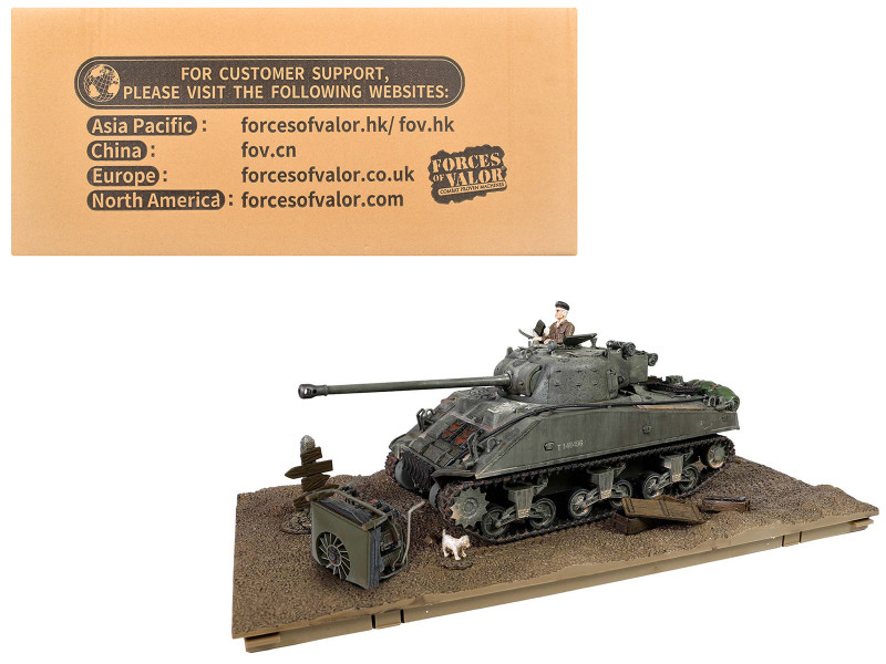 British Sherman Firefly Vc. Tank 8th Armoured Brigade 24th Lancer 13/18th Hussars Normandy 1944 British Royal Army Armored Fighting Vehicle Series 1/32 Diecast Model Forces of Valor FOV-801036A