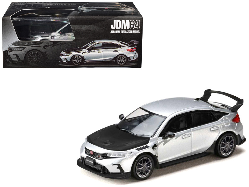 Honda Civic Type R FL5 RHD Right Hand Drive Matt Silver Metallic with Carbon Hood MUGEN Group B 2025 JDM64 Series 1/64 Diecast Model Car Hobby Japan HJDM005B-33