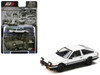 Toyota Sprinter Trueno AE86 RHD Right Hand Drive White with Black Stripes Takumi Fujiwara VS Takeshi Nakazato - Initial D 1995-2013 Manga with Collectible Cards Diorama Set Series 1/64 Diecast Model Car Hobby Japan HJDMD001C