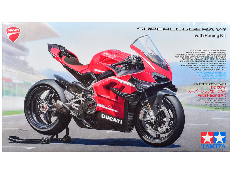 Model Kit Ducati Superleggera V4 Motorcycle with Racing Kit 1/12 Scale Model Tamiya TAM-14143