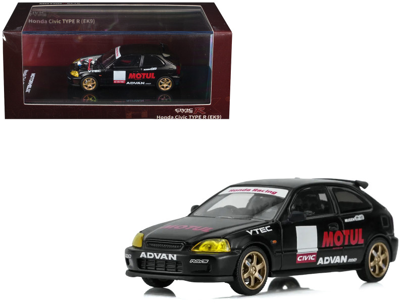 Honda Civic Type R EK9 RHD Right Hand Drive No Good Racing - Motul Matt Black 1/64 Diecast Model Car MotorHelix M65024