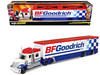 International LoneStar Enclosed Car Transporter BF Goodrich White with Blue Stripes and Red Top Custom Haulers Series 1/64 Diecast Model Maisto 12418BFG