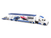 Mack Anthem Enclosed Car Transporter Lowriders Car Club World Tour White Metallic with Blue Top and 1959 Chevrolet Impala SS White Metallic with Blue Top and Graphics Custom Haulers Series 1/64 Diecast Model Maisto 12420-MJS01