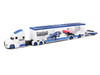 Mack Anthem Enclosed Car Transporter Lowriders Car Club World Tour White Metallic with Blue Top and 1959 Chevrolet Impala SS White Metallic with Blue Top and Graphics Custom Haulers Series 1/64 Diecast Model Maisto 12420-MJS01