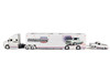 Mack Anthem Enclosed Car Transporter Squarebody USA White Metallic with Red and Blue Stripes and 1987 Chevrolet 1500 Pickup Truck White Metallic with Red and Blue Stripes Custom Haulers Series 1/64 Diecast Model Maisto 12420-MJS02