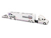 Mack Anthem Enclosed Car Transporter Squarebody USA White Metallic with Red and Blue Stripes and 1987 Chevrolet 1500 Pickup Truck White Metallic with Red and Blue Stripes Custom Haulers Series 1/64 Diecast Model Maisto 12420-MJS02