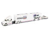 Mack Anthem Enclosed Car Transporter Squarebody USA White Metallic with Red and Blue Stripes and 1987 Chevrolet 1500 Pickup Truck White Metallic with Red and Blue Stripes Custom Haulers Series 1/64 Diecast Model Maisto 12420-MJS02