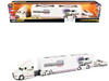 Mack Anthem Enclosed Car Transporter Squarebody USA White Metallic with Red and Blue Stripes and 1987 Chevrolet 1500 Pickup Truck White Metallic with Red and Blue Stripes Custom Haulers Series 1/64 Diecast Model Maisto 12420-MJS02
