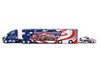 Mack Anthem Enclosed Car Transporter USA 250 Years Blue with Star Graphics and 1993 Chevrolet 454 SS Pickup Truck White Metallic with Graphics Custom Haulers Series 1/64 Diecast Model Maisto 12420-MJS04