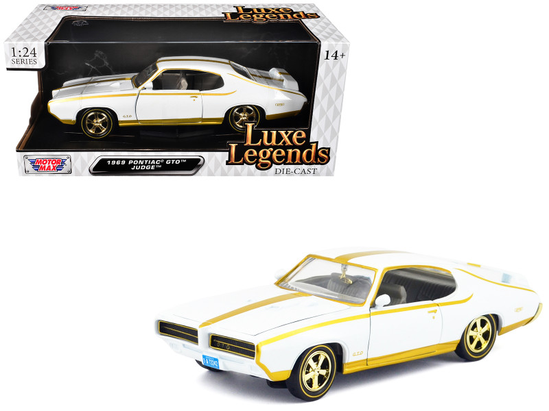1969 Pontiac GTO Judge White Metallic with Gold Stripes Luxe Legends Series 1/24 Diecast Model Car Motormax 79224W