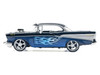 1957 Chevrolet Bel Air Black with Blue Flame Graphics Kult Klassics Series 1/24 Diecast Model Car Motormax 79886