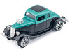 1934 Ford Coupe Turquoise Metallic and Black Kult Klassics Series 1/24 Diecast Model Car Motormax 79887