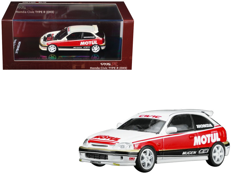 Honda Civic Type R EK9 RHD Right Hand Drive Motul White with Black and Red Stripes 1/64 Diecast Model Car MotorHelix M65018