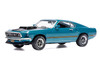 1969 Ford Mustang Mach 1 Blue Metallic with Matt Black Hood and Yellow Stripes 1/43 Diecast Model Car IXO Models CLC623N22
