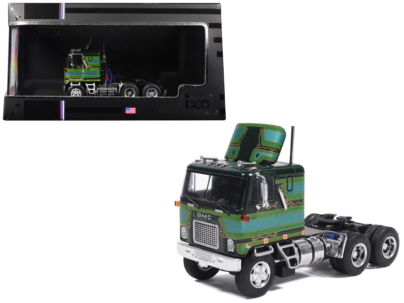 1970 GMC Astro 95 Truck Tractor Dark Green with Graphics 1/64 Diecast Model Car IXO Models U64TR016