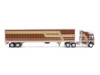 1976 Kenworth K100 Aerodyne Truck with Modern Trailer Brown with Tan and Gold Stripes 1/64 Diecast Model Car IXO Models U64TRTR003M