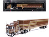 1976 Kenworth K100 Aerodyne Truck with Modern Trailer Brown with Tan and Gold Stripes 1/64 Diecast Model Car IXO Models U64TRTR003M
