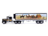 Kenworth W900 Truck with Refrigerated Trailer Black with Tan Stripes and Trailer Graphics 1/64 Diecast Model Car IXO Models U64TRTR004S