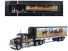 Kenworth W900 Truck with Refrigerated Trailer Black with Tan Stripes and Trailer Graphics 1/64 Diecast Model Car IXO Models U64TRTR004S