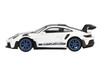 Porsche 911 (992) GT3 RS Weissach Package White with Carbon Top and Hood and Indigo Blue Wheels Limited Edition 1/64 Diecast Model Car Mini GT MGT00853