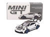 Porsche 911 (992) GT3 RS Weissach Package White with Carbon Top and Hood and Indigo Blue Wheels Limited Edition 1/64 Diecast Model Car Mini GT MGT00853