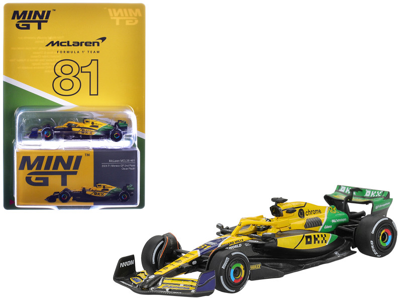 McLaren MCL38 #81 Oscar Piastri 2nd Place Formula One F1 Monaco GP 2024 Limited Edition 1/64 Diecast Model Car Mini GT MGT01165