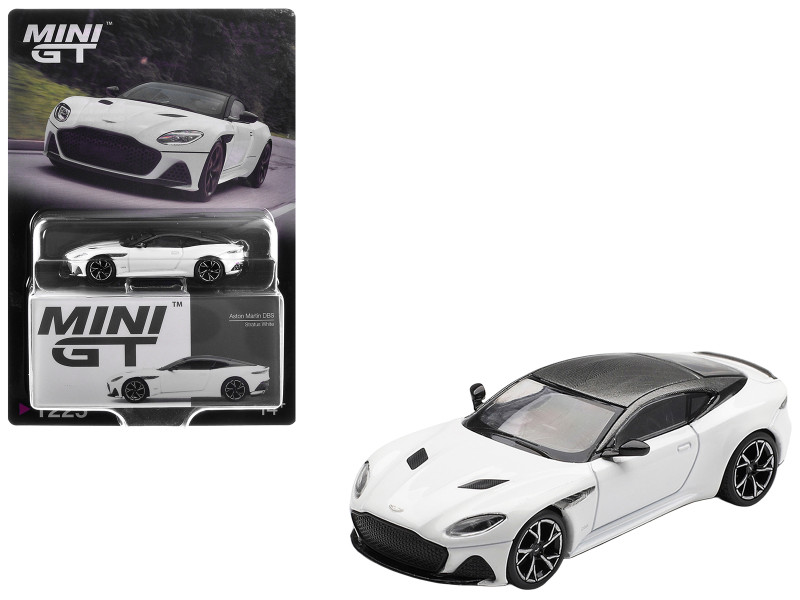 Aston Martin DBS RHD Right Hand Drive Stratus White with Carbon Top Limited Edition 1/64 Diecast Model Car Mini GT MGT01225