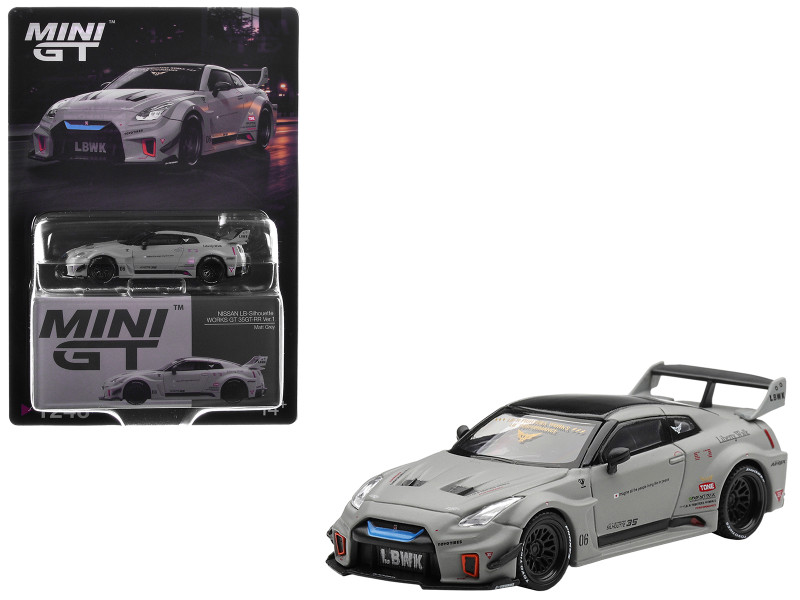 Nissan 35GT-RR Ver.1 LB-Silhouette Works GT Matt Gray with Black Top Limited Edition 1/64 Diecast Model Car Mini GT MGT01248