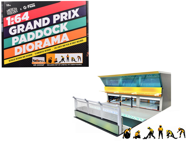 Grand Prix Paddock Diorama Team Orange with LED Lights for 1/64 Scale Models American Diorama AD-2445MJ