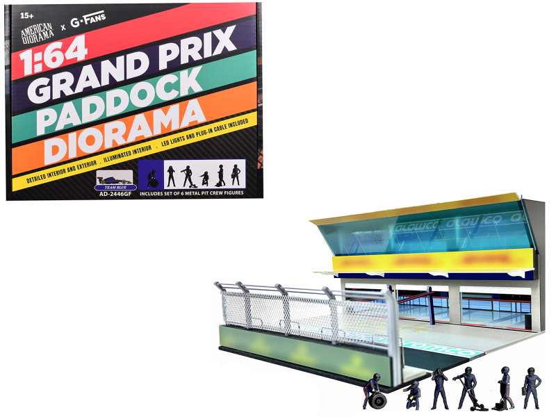 Grand Prix Paddock Diorama Team Blue with LED Lights for 1/64 Scale Models American Diorama AD-2446MJ