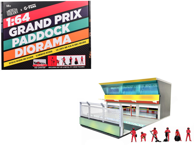 Grand Prix Paddock Diorama Team Red with LED Lights for 1/64 Scale Models American Diorama AD-2447MJ