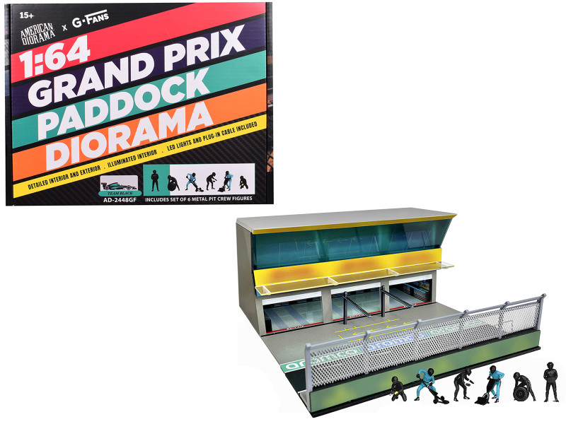 Grand Prix Paddock Diorama Team Black with LED Lights for 1/64 Scale Models American Diorama AD-2448MJ