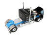 Peterbilt 389 with 36" Flat Top Sleeper and 28' Wilson Silverstar Double Livestock Trailers Black with Cyan Stripes 1/64 Diecast Model First Gear 60-2341