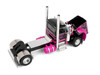 Peterbilt 389 Day Cab and 28' Wilson Silverstar Double Livestock Trailers Black with Magenta Stripes 1/64 Diecast Model First Gear 60-2342