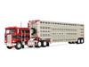 Kenworth K100 COE Flat Top and 45' Wilson Vintage Livestock Trailer Koppes Truck Line Red with Black Stripes 1/64 Diecast Model First Gear 69-2432