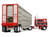 Kenworth K100 COE Flat Top and 45' Wilson Vintage Livestock Trailer Koppes Truck Line Red with Black Stripes 1/64 Diecast Model First Gear 69-2432