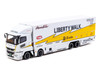 Mitsubishi Fuso Super Great Truck RHD Right Hand Drive with Transporter Liberty Walk White with Yellow Graphics Truck64 Series 1/64 Diecast Model Car Tarmac Works T64T-TL001-LBY