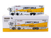 Mitsubishi Fuso Super Great Truck RHD Right Hand Drive with Transporter Liberty Walk White with Yellow Graphics Truck64 Series 1/64 Diecast Model Car Tarmac Works T64T-TL001-LBY