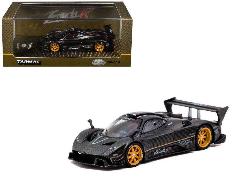 Pagani Zonda R Matt Black Carbon Fiber with Gold Wheels Global64 Series 1/64 Diecast Model Car Tarmac Works T64G-TL015-BCF