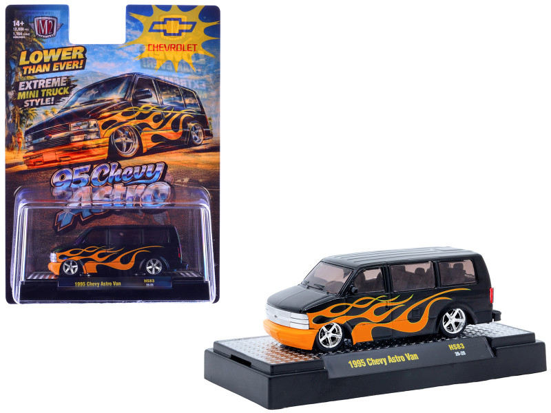 1995 Chevrolet Astro Van Black with Orange Flames Limited Edition to 12804 pieces Worldwide 1/64 Diecast Model Car M2 Machines 31500-HS83