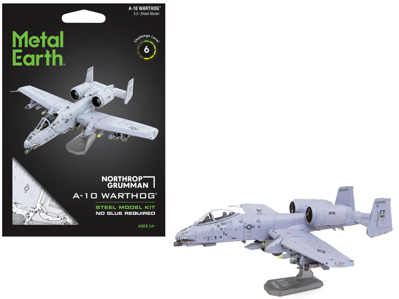 Model Kit Northrop Grumman A-10 Warthog Thunderbolt II Aircraft United States Air Force Gray Moderate Difficulty Steel Model Metal Earth ME1055
