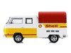 1974 Volkswagen T2 Doka Crew Cab Pickup Truck with Canopy Shell Oil White and Yellow with Red Canopy Blue Collar Collection Series 15 1/64 Diecast Model Car Greenlight 35320B