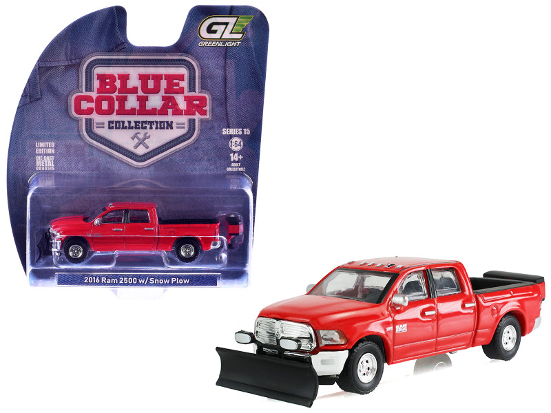 2016 Ram 2500 Pickup Truck with Salt Spreader and Snow Plow Agriculture Red Blue Collar Collection Series 15 1/64 Diecast Model Car Greenlight 35320C