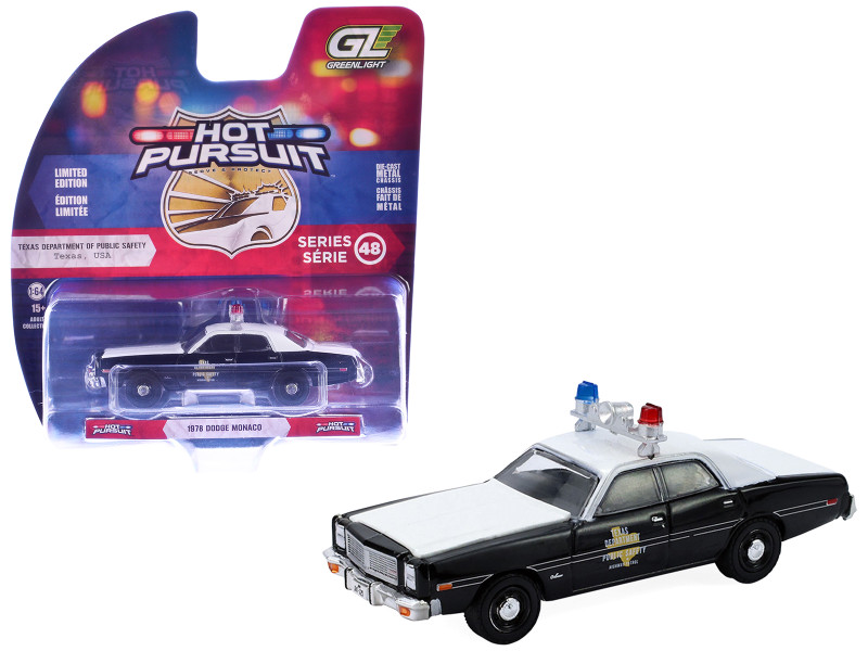 1978 Dodge Monaco Police Car Texas Highway Patrol Black and White Hot Pursuit Series 48 1/64 Diecast Model Car Greenlight 43060A