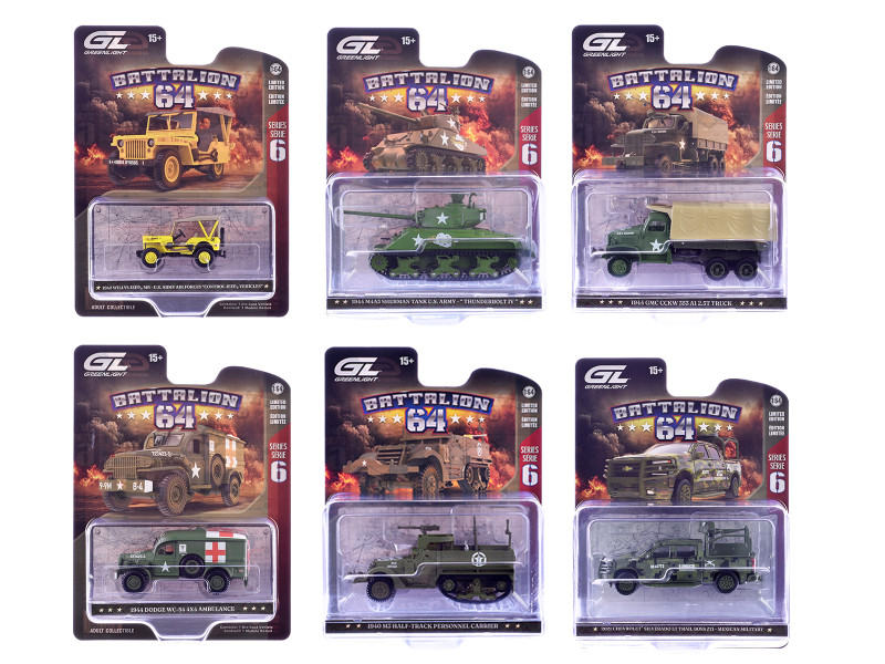 Battalion 64 Series 6 Set of 6 pieces 1/64 Diecast Model Cars Greenlight 61060SET