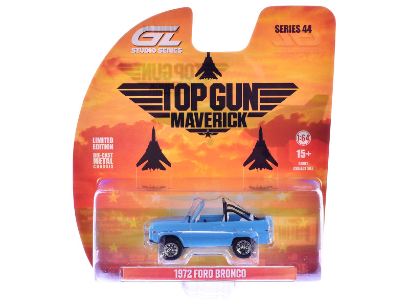 Rooster's 1972 Ford Bronco Light Blue Top Gun: Maverick 2022 Movie Hollywood Series Series 44 1/64 Diecast Model Car Greenlight 62050A