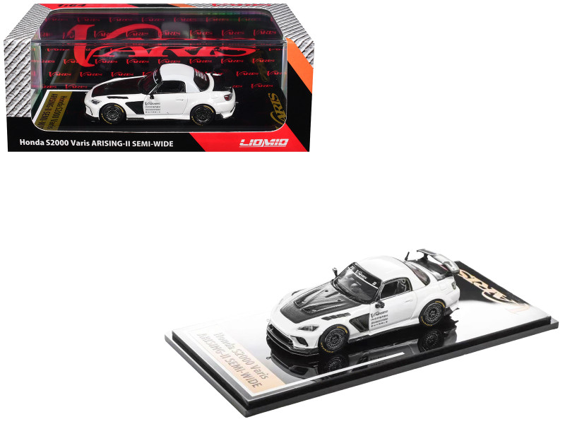 Honda S2000 Varis Arising-II Semi-Wide RHD Right Hand Drive White with Carbon Hood 1/64 Diecast Model Car Liomio LI64-HSVS-001