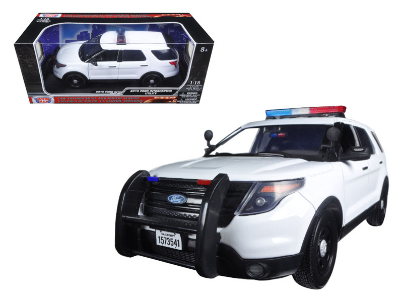 2015 Ford PI Utility Interceptor Plain White Police Car with Light Bar 1/18 Diecast Model Car Motormax 73541