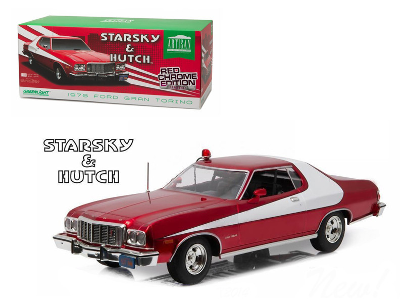 1976 Ford Gran Torino "Starsky and Hutch" Red Chrome Edition (TV Series 1975-79) 1/18 Diecast Model Car Greenlight 19023