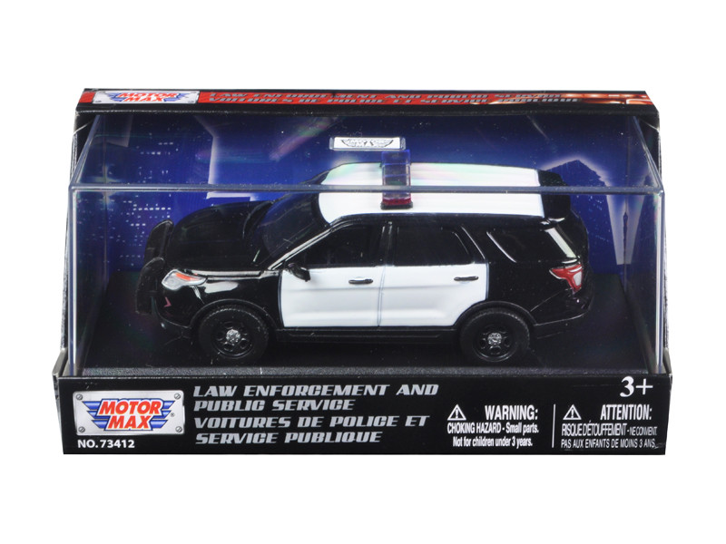 2015 Ford Police Interceptor Utility Plain Black and White Car In Display Showcase 1/43 Diecast Model Car Motormax 79478